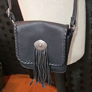 Black Fringe Faux Leather Mini Crossbody Shoulder Bag Purse